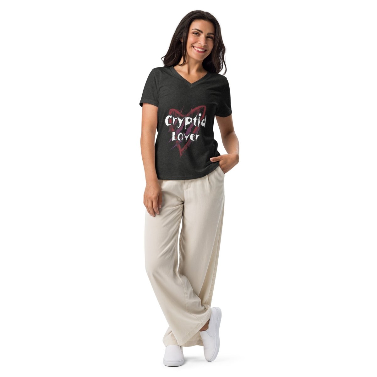 Women’s Cryptid Lover Horror Gothic relaxed v - neck t-shirt - CuddlyCryptids