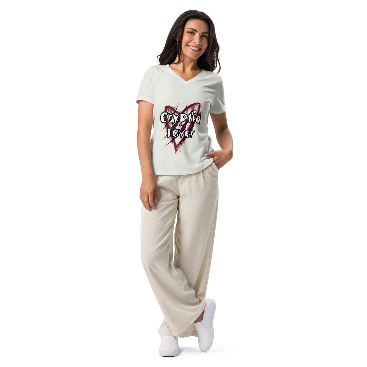 Women’s Cryptid Lover Horror Gothic relaxed v - neck t-shirt - CuddlyCryptids