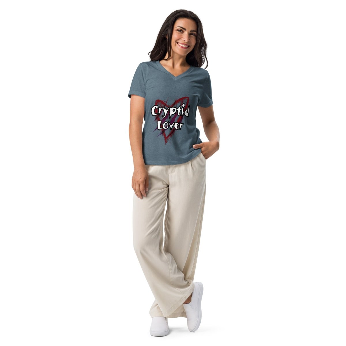 Women’s Cryptid Lover Horror Gothic relaxed v - neck t-shirt - CuddlyCryptids