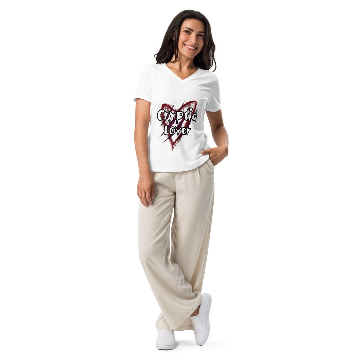 Women’s Cryptid Lover Horror Gothic relaxed v - neck t-shirt - CuddlyCryptids